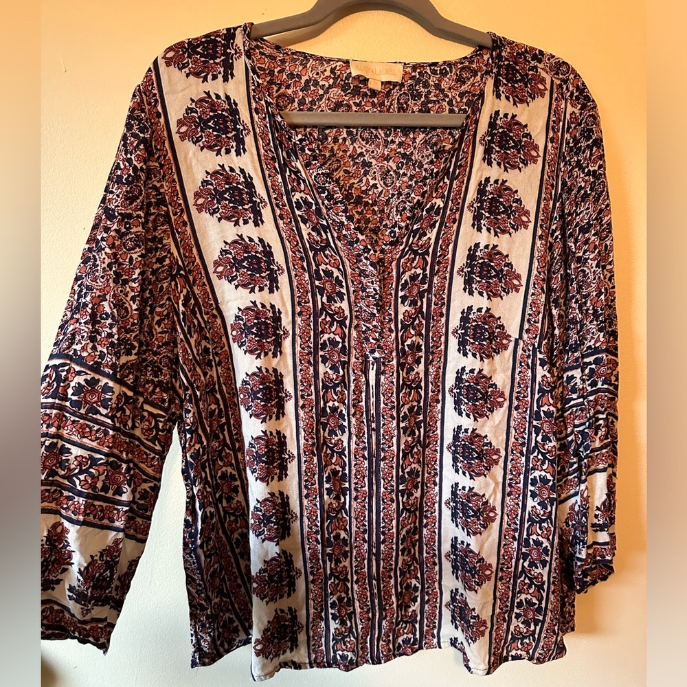 Anthropologie x Lucy & Laurel Women’s Boho Floral Top Plus Size 1X Peasant